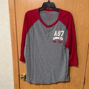 Men’s Aeropostale Burgundy and Gray Henley Shirt, Size XL